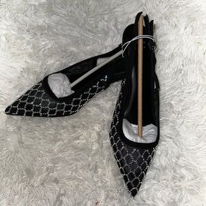 a new day Black and Silver Mesh Kitten Heel Pumps with Sequins Embellished